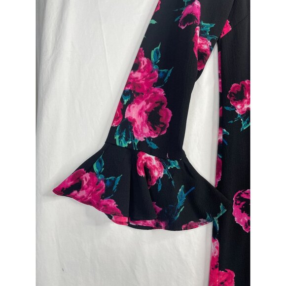 Tahari Floral Print Bell Sleeve Dress size 2 Black - Picture 5 of 8
